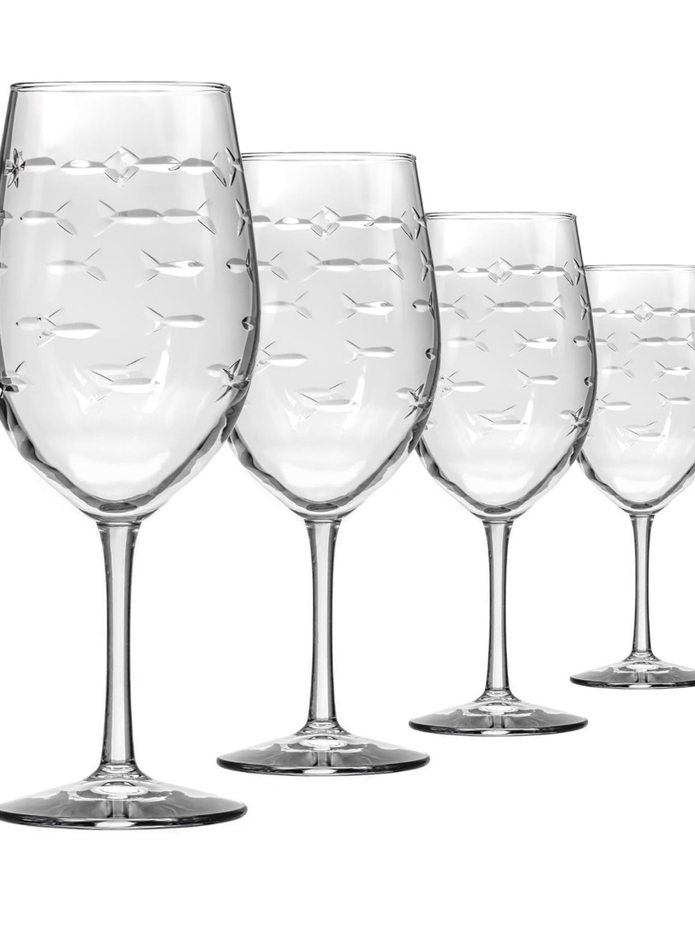 Rolf School of Fish Etched 18oz All Purpose Wine Glass Set of 4 Glasses